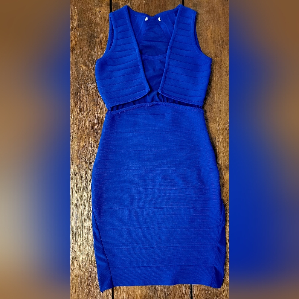 Windsor Royal Blue Form Fitting Dress Mesh details Size M